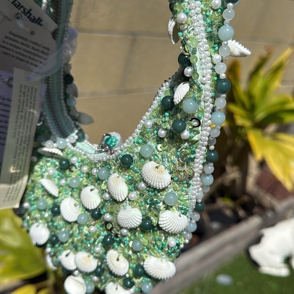Viral green fringe seashell beaded made in India shoulder bag - Picture 6 of 10